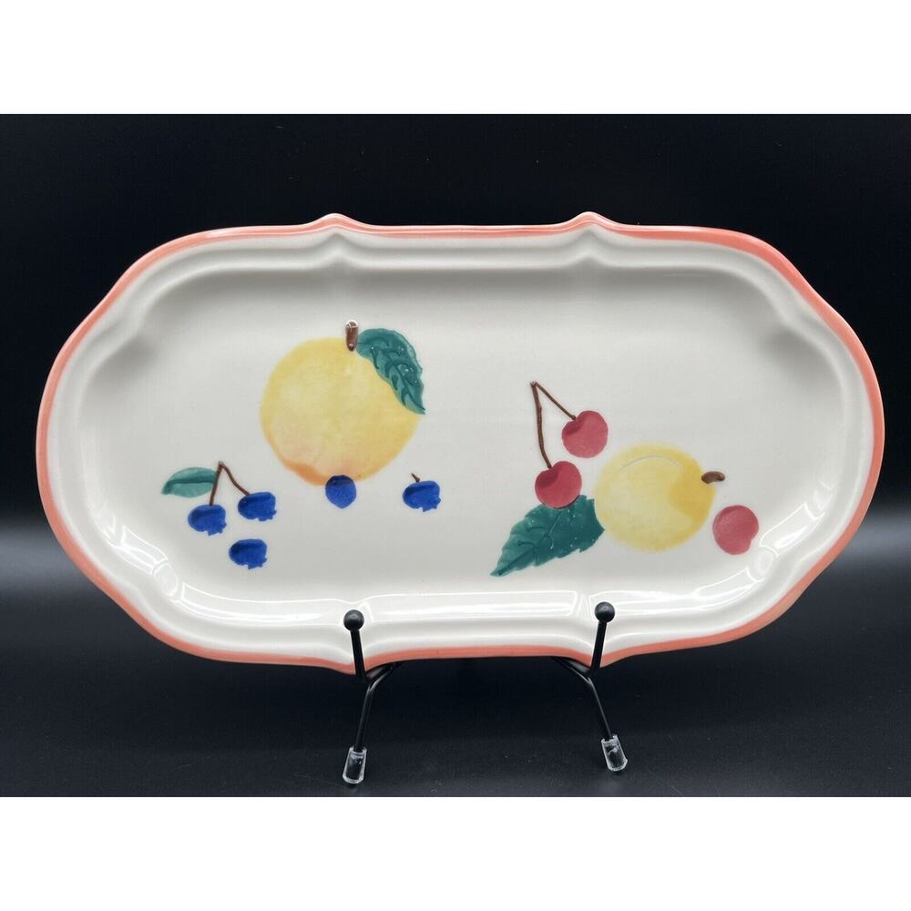 Hartstone Pottery 12” Oval Sandwich Plate w Hand Painted Fruit ~ Artist Signed